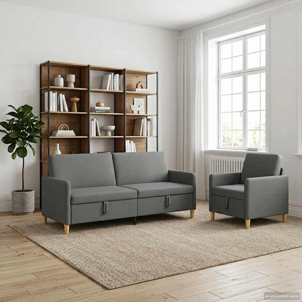 Sofa Set mit Stauraum 2 stk. Dunkelgrau Polyester