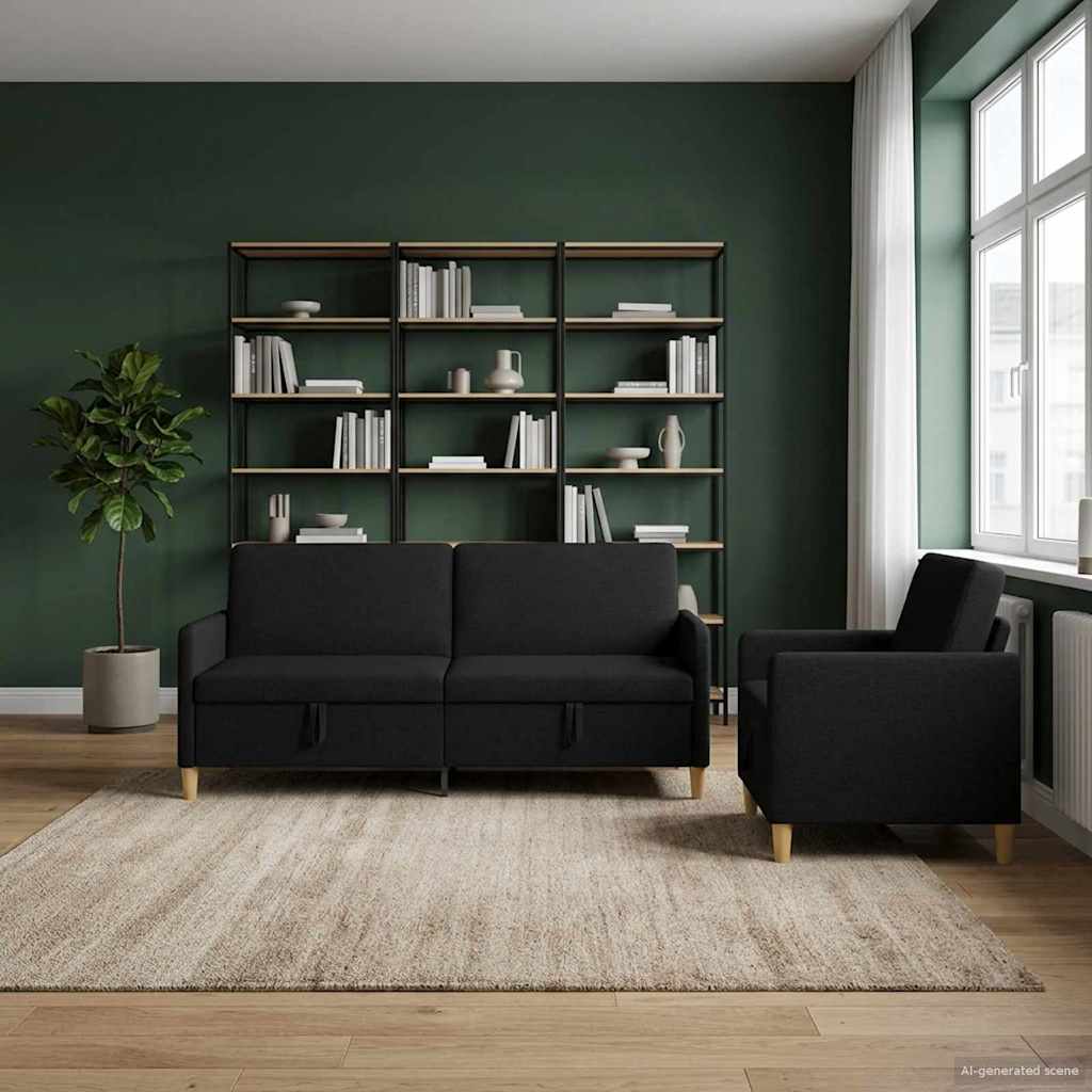 Sofa Set mit Stauraum 2 stk. Schwarz Polyester