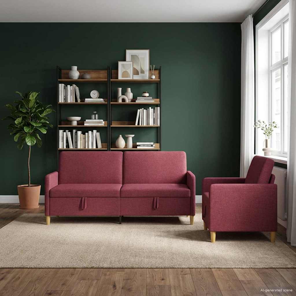 Sofa Set mit Stauraum 2 stk. Weinrot Polyester