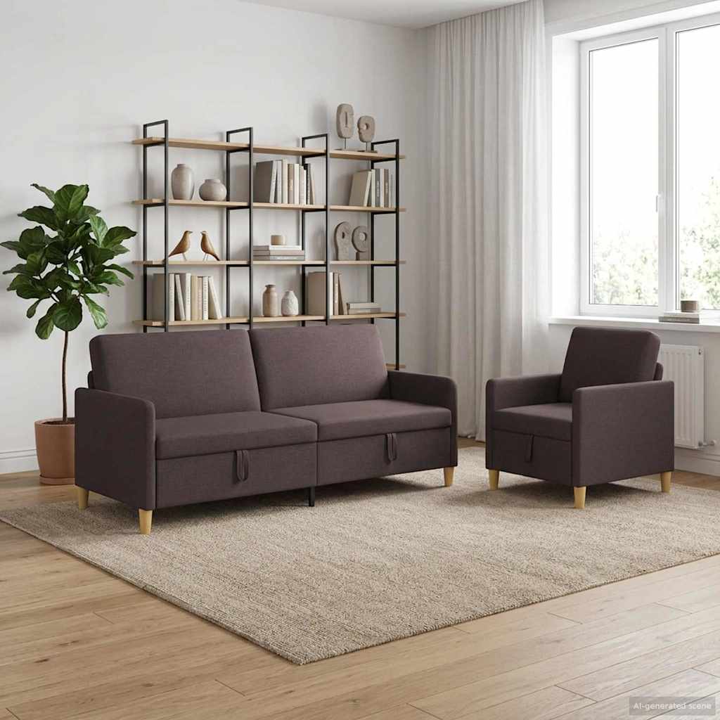 Sofa Set mit Stauraum 2 stk. Dunkelbraun Polyester