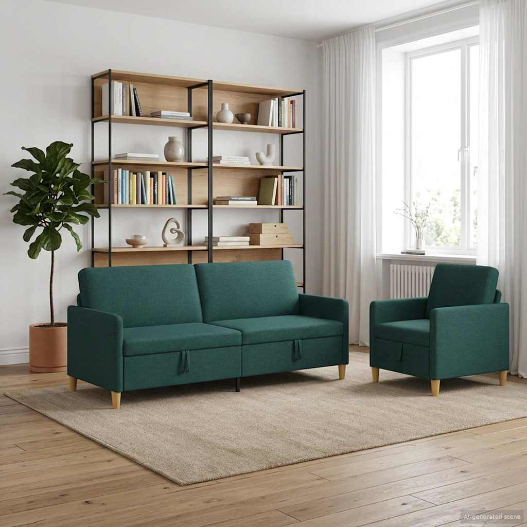 Sofa Set mit Stauraum 2 stk. Dunkelgrün Polyester