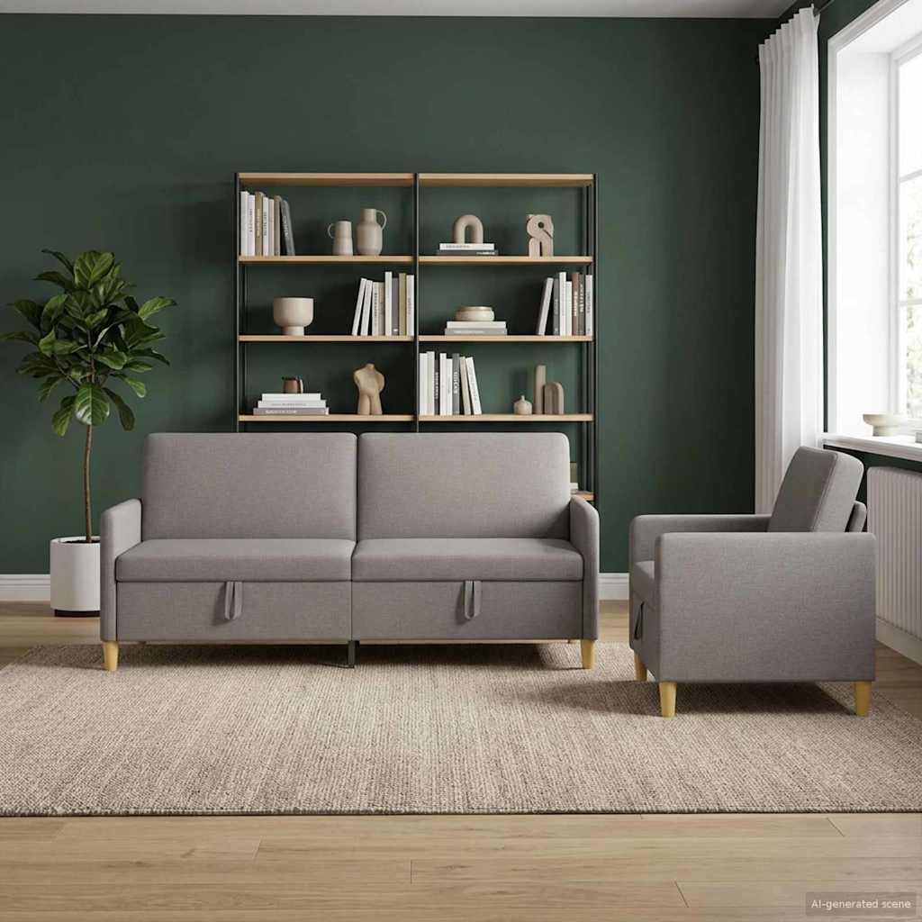 Sofa Set mit Stauraum 2 stk. Taupe Polyester