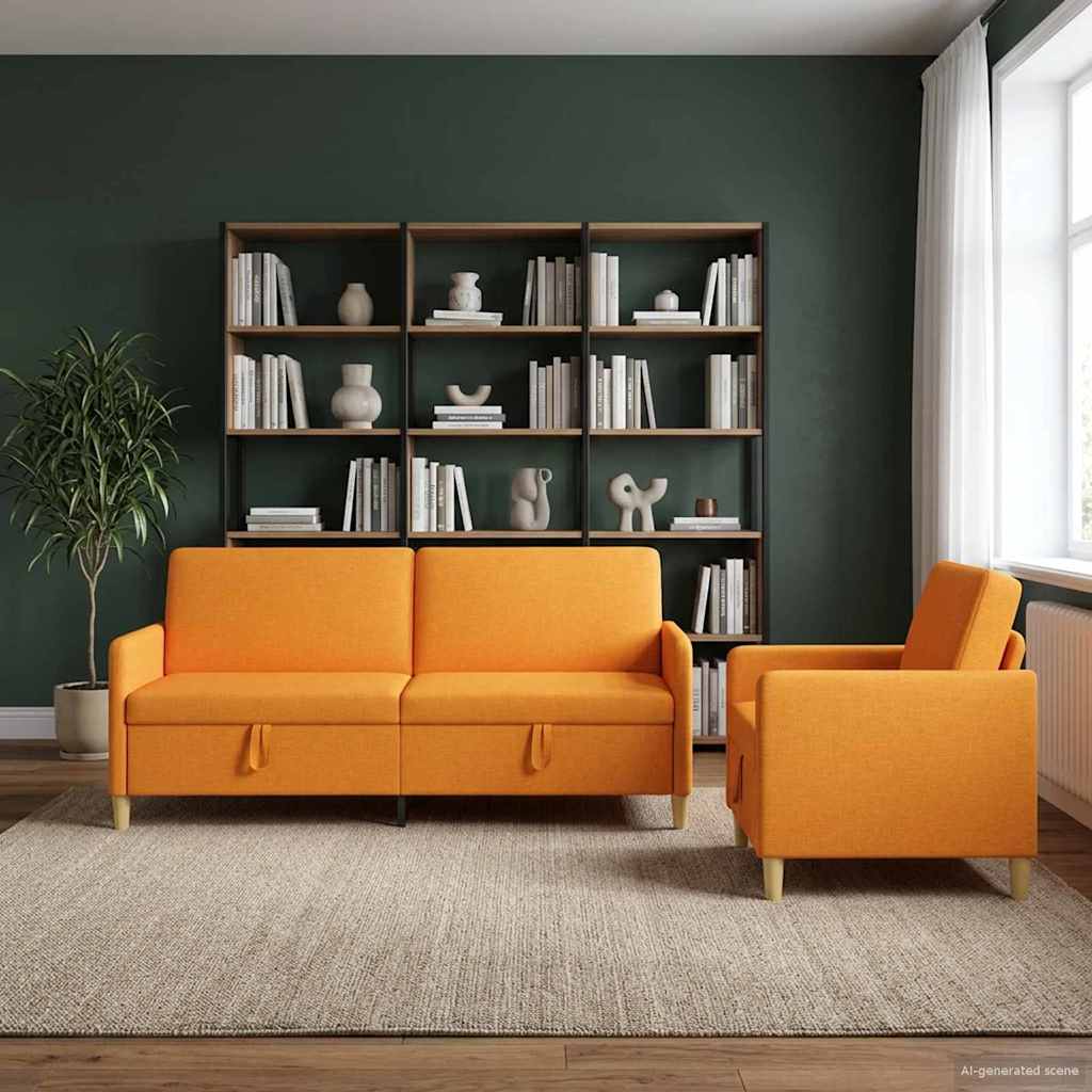 Sofa Set mit Stauraum 2 stk. Dunkelgelb Polyester
