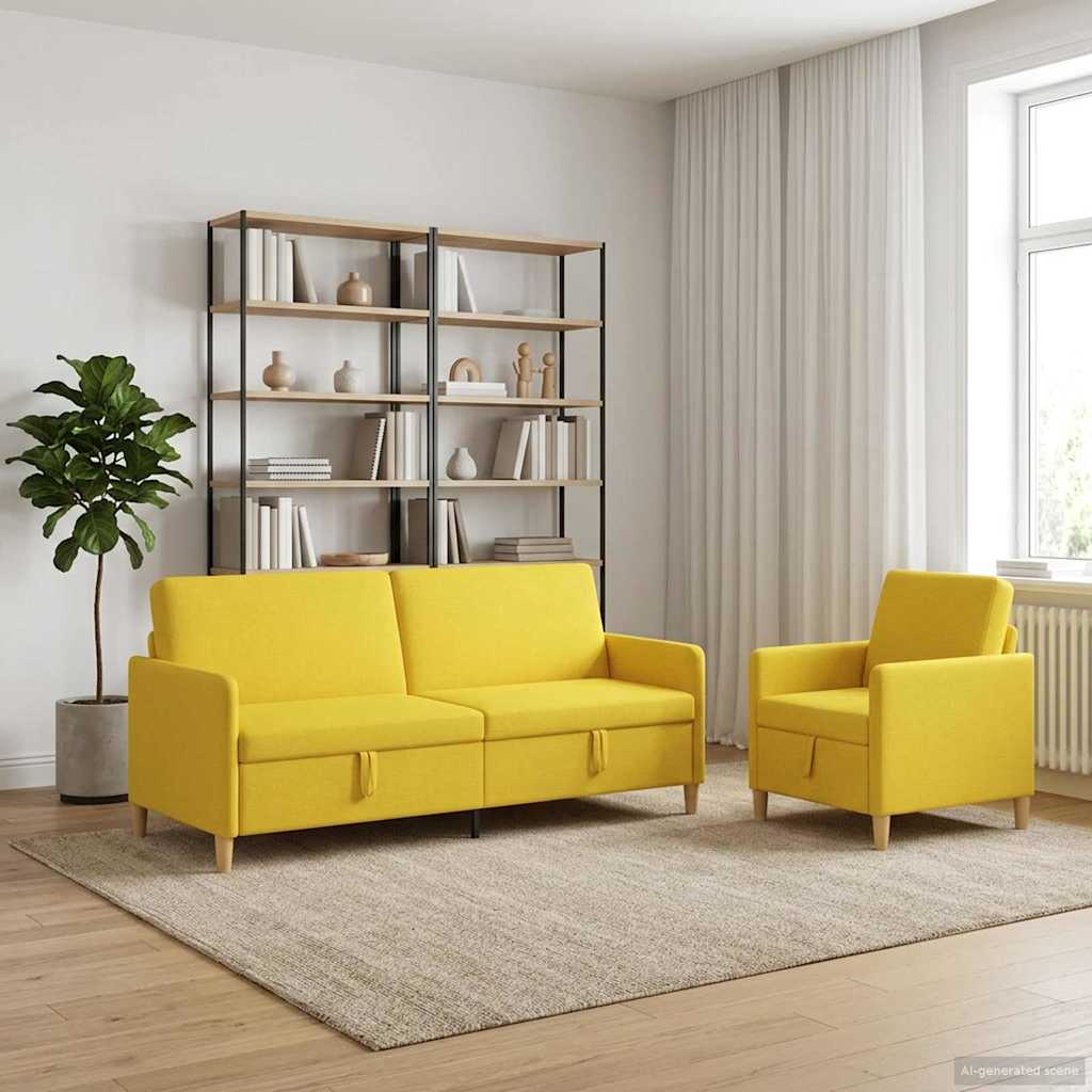 Sofa Set mit Stauraum 2 stk. Helles Gelb Polyester