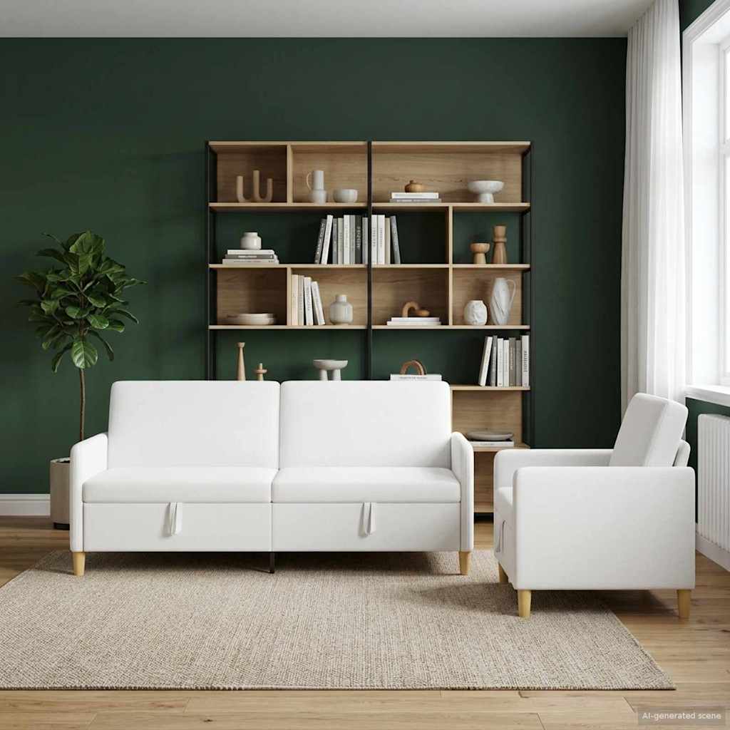 Sofa Set mit Stauraum 2 stk. Weiß Polyester