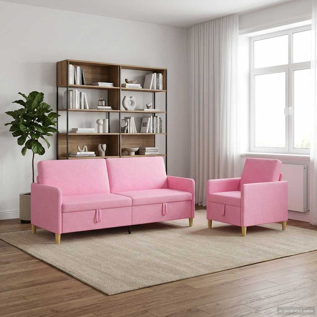 Sofa Set mit Stauraum 2 stk. Rosa Polyester