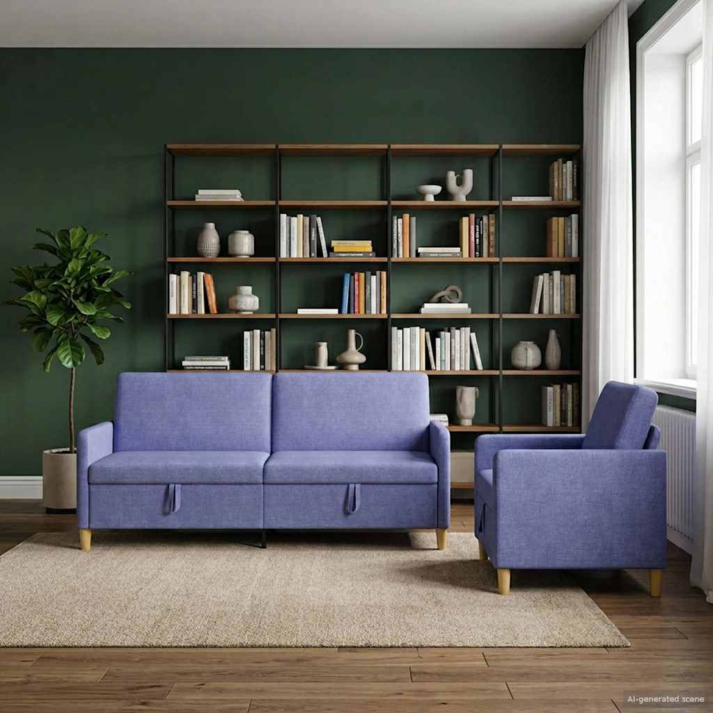Sofa Set mit Stauraum 2 stk. Jeans blau Polyester