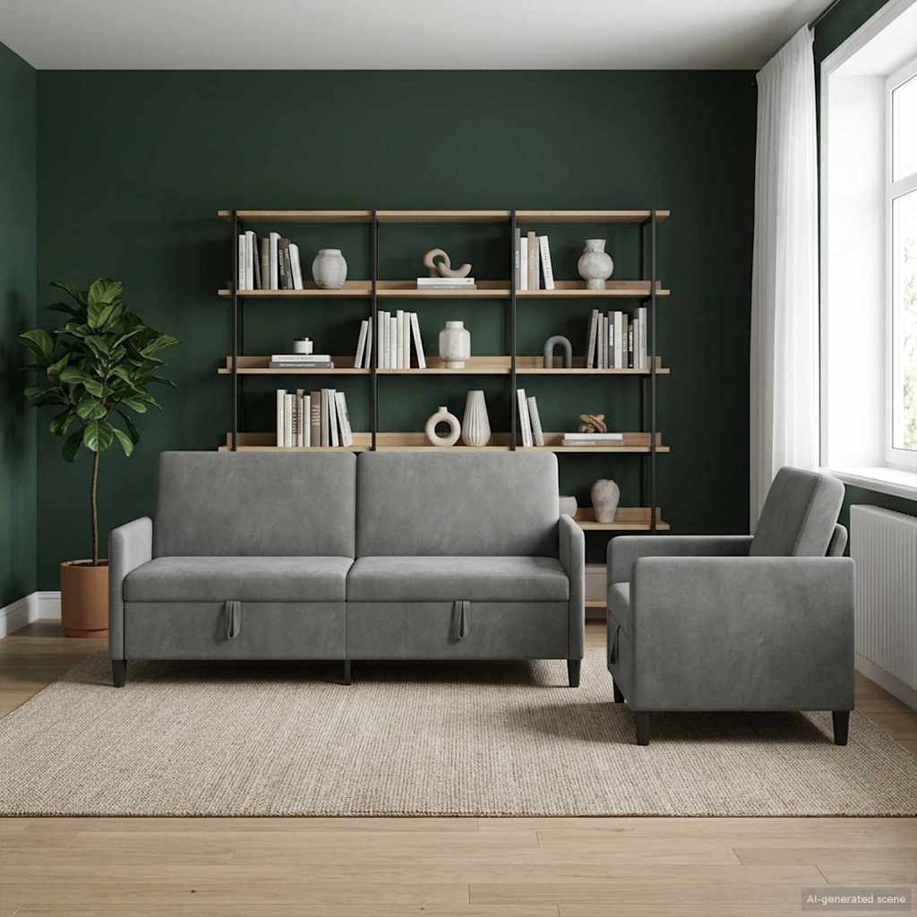 Sofa Set mit Stauraum 2 stk. Dunkelgrau Polyester