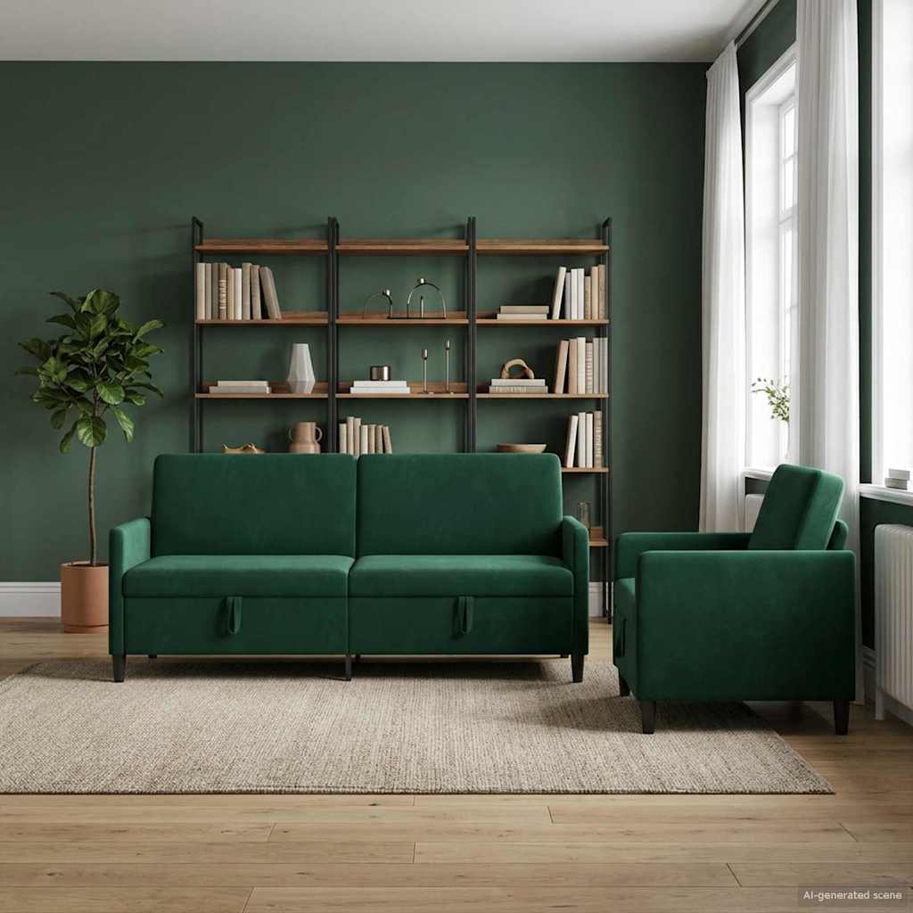 Sofa Set mit Stauraum 2 stk. Dunkelgrün Polyester