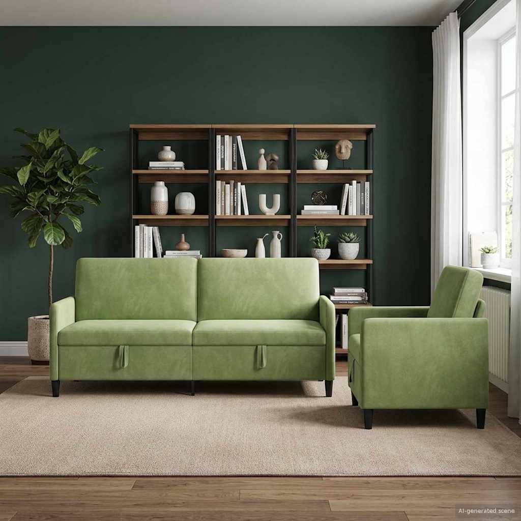 Sofa Set mit Stauraum 2 stk. Hellgrün Polyester