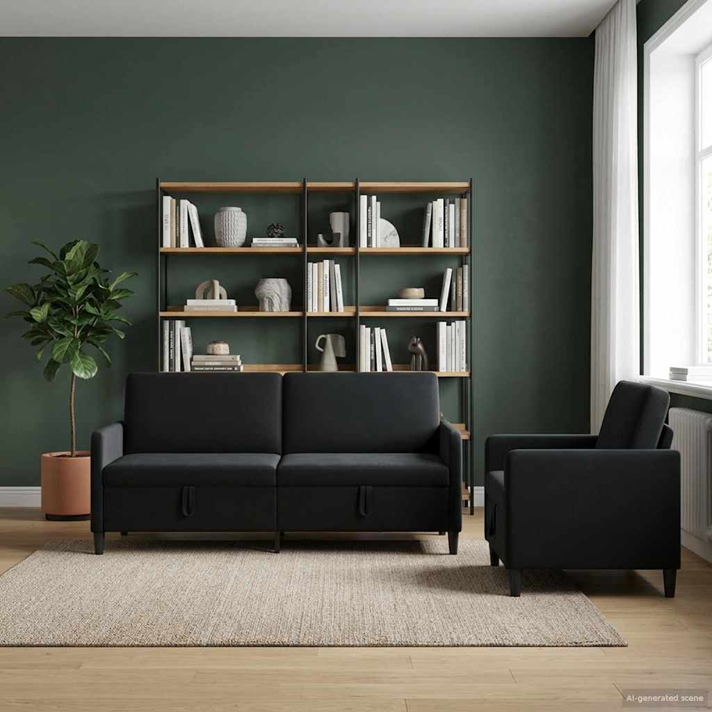 Sofa Set mit Stauraum 2 stk. Schwarz Polyester