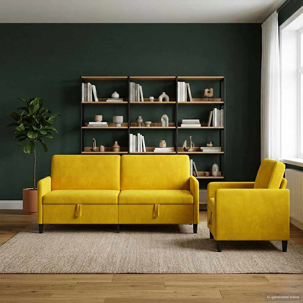 Sofa Set mit Stauraum 2 stk. Gelb Polyester