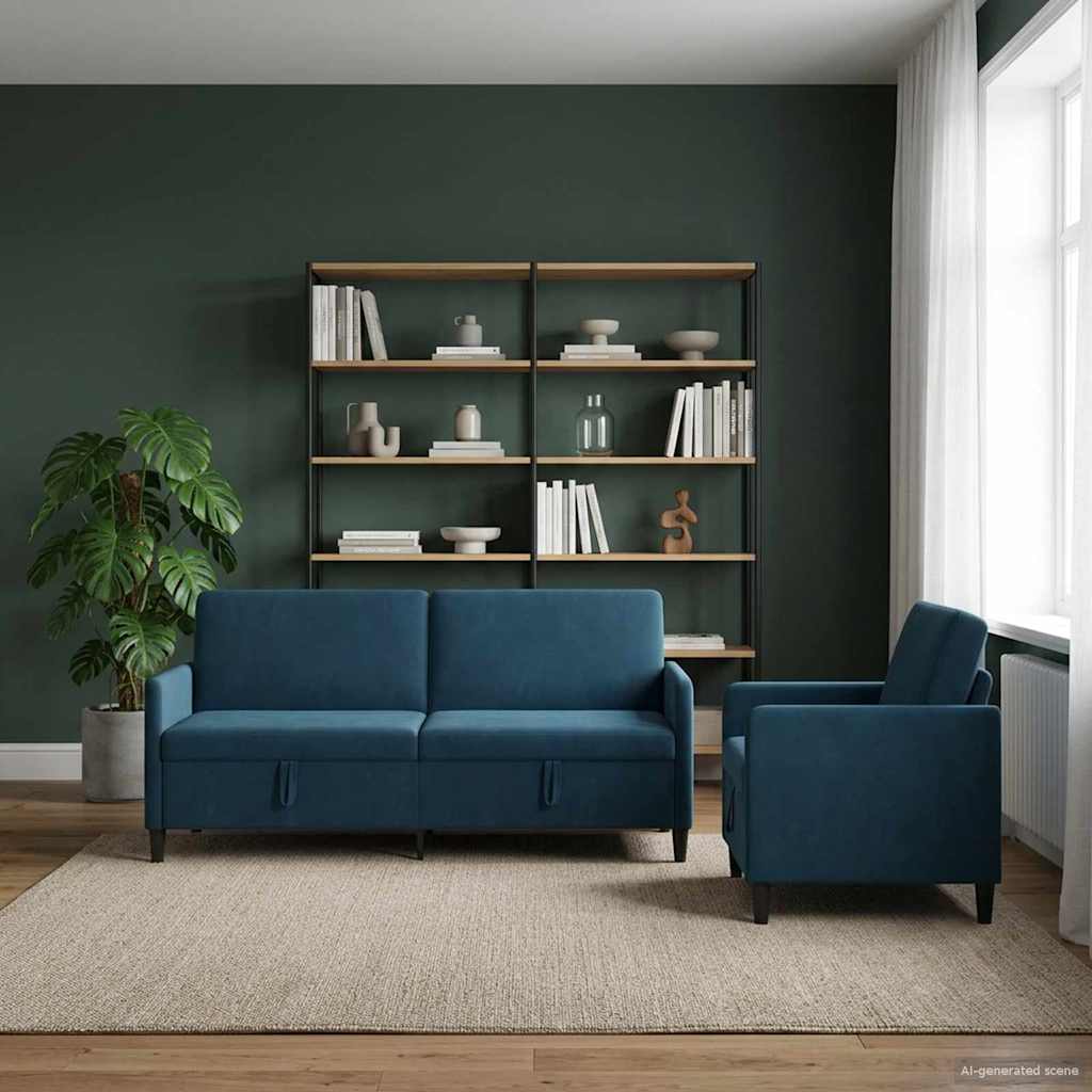 Sofa Set mit Stauraum 2 stk. Blau Polyester