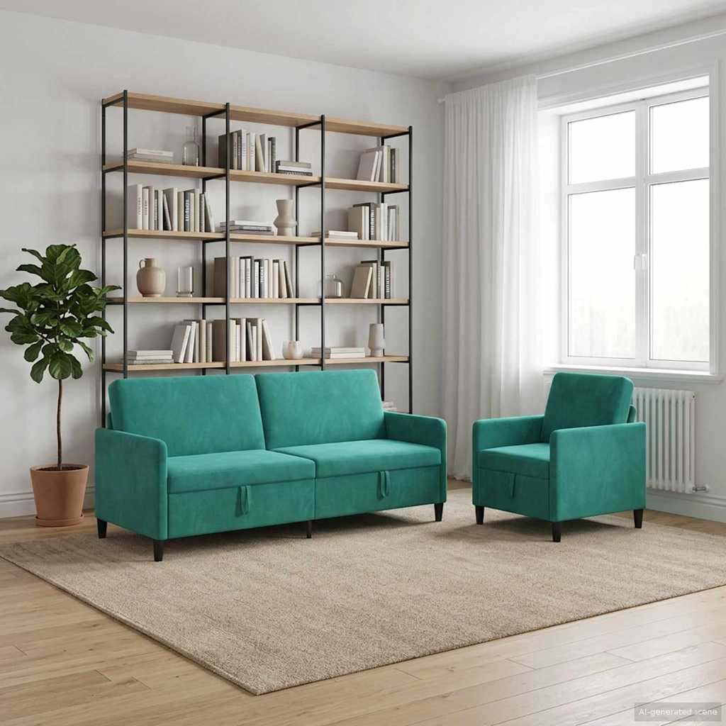 Sofa Set mit Stauraum 2 stk. Türkis Polyester