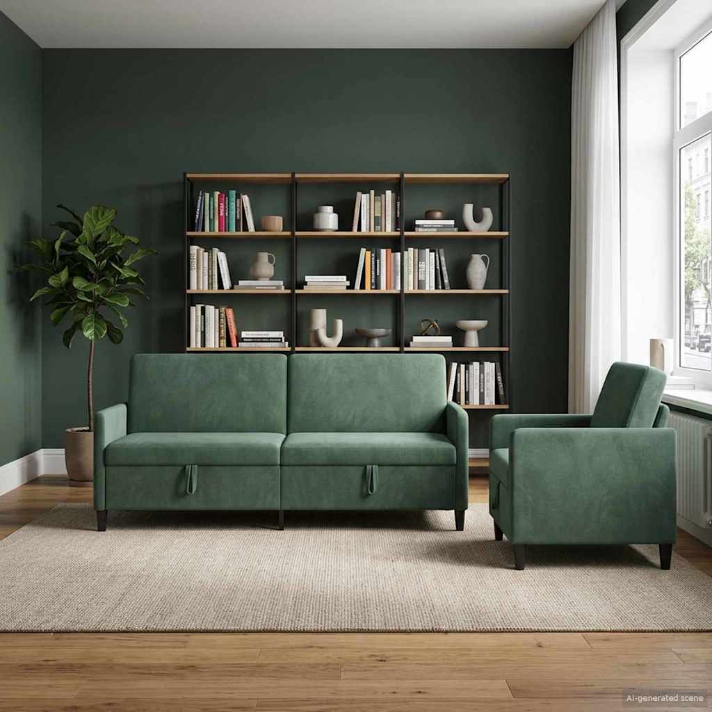 Sofa Set mit Stauraum 2 stk. Meergrün Polyester