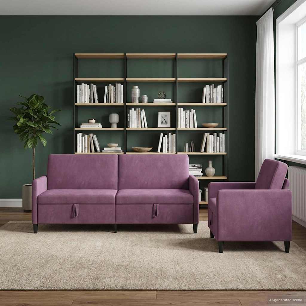 Sofa Set mit Stauraum 2 stk. Lila Polyester
