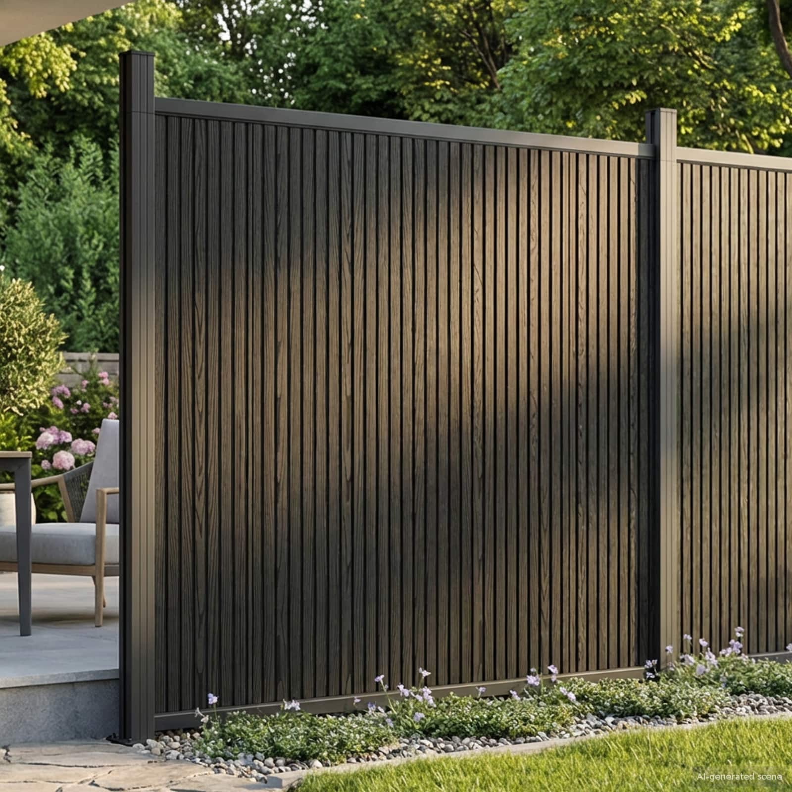 Zaunelement WPC und Aluminium Schwarz