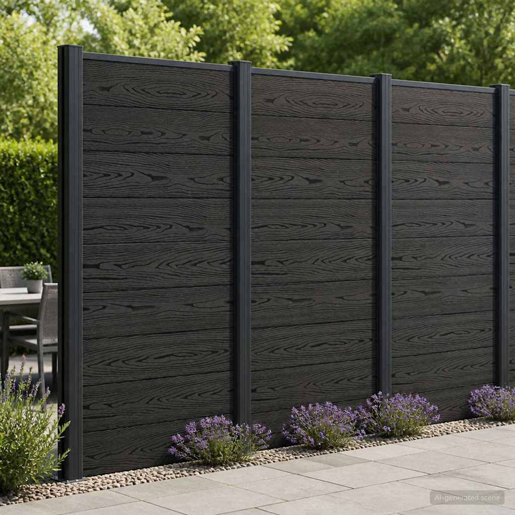 Zaunelement 95 x 186 cm WPC und Aluminium Schwarz