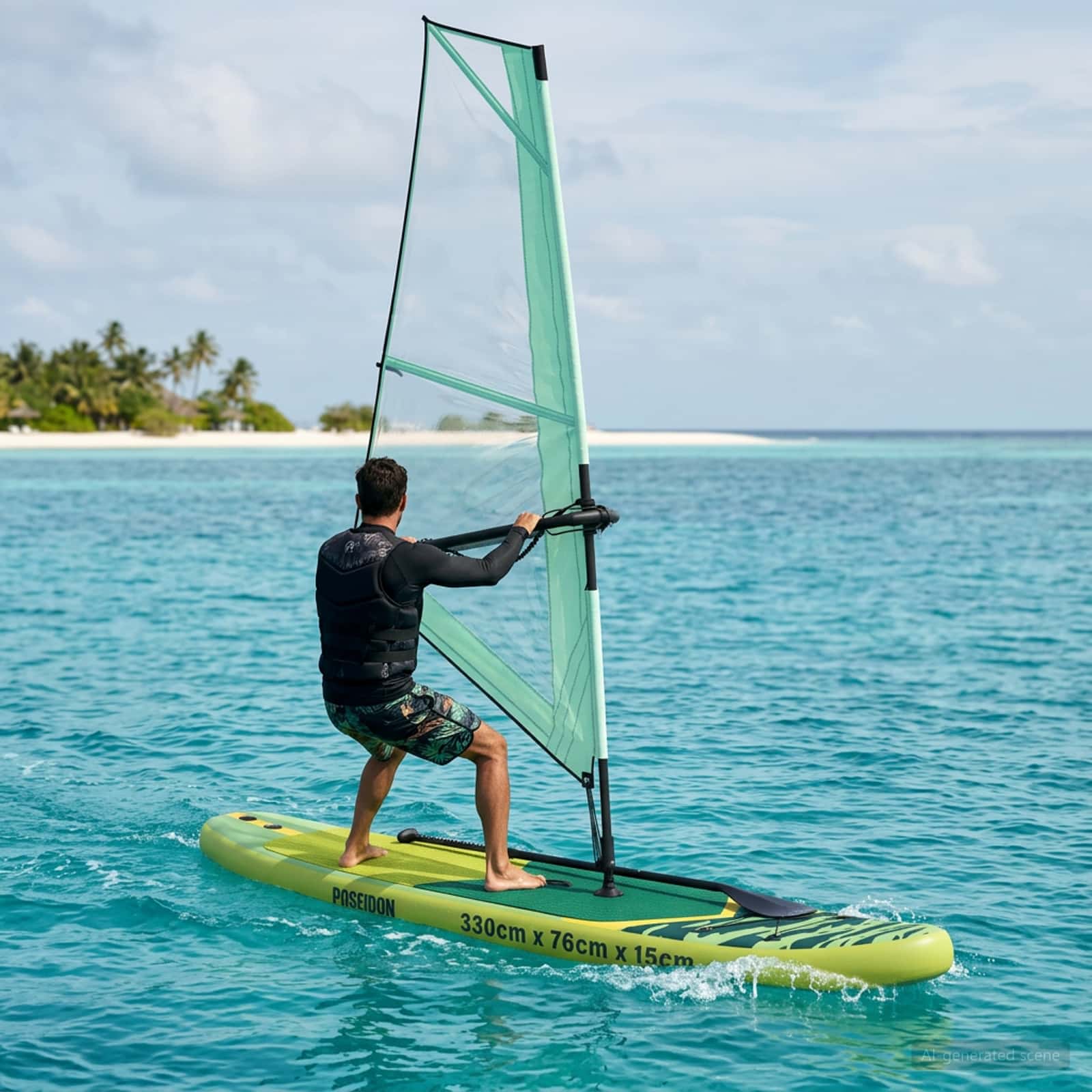 Aufblasbares SUP-Board mit Segel POSEIDON 330 x 76 x 15 cm Grün