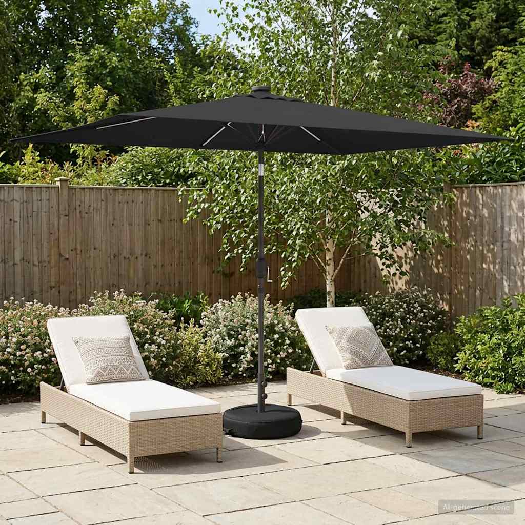 Gartenparasol mit LED-Lichtern und Sockel 200 x 300 cm