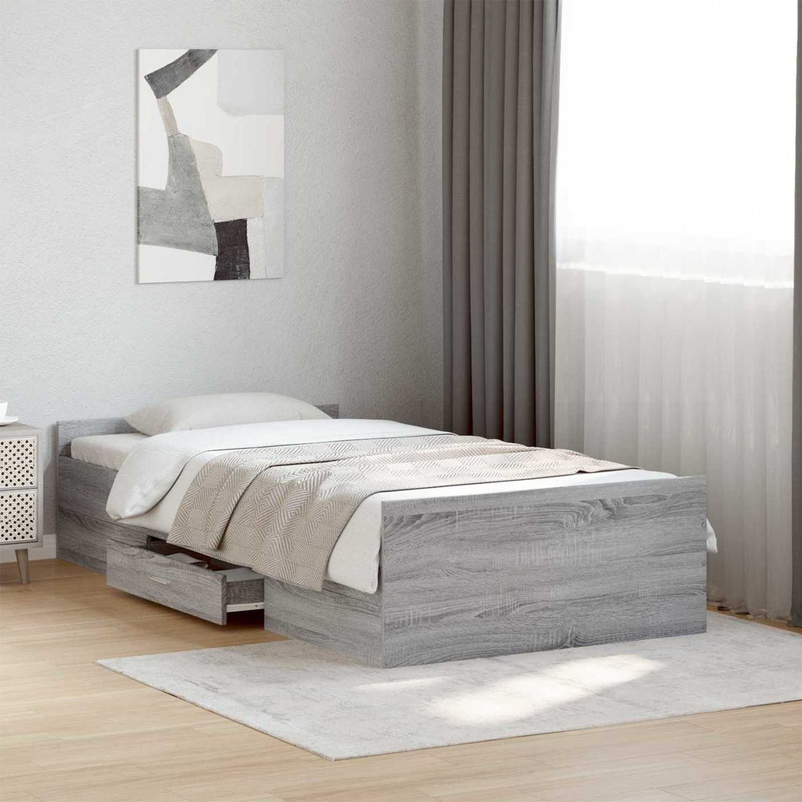 Bettgestell mit Stauraum Grau Sonoma 80 x 200 cm Holzwerkstoff
