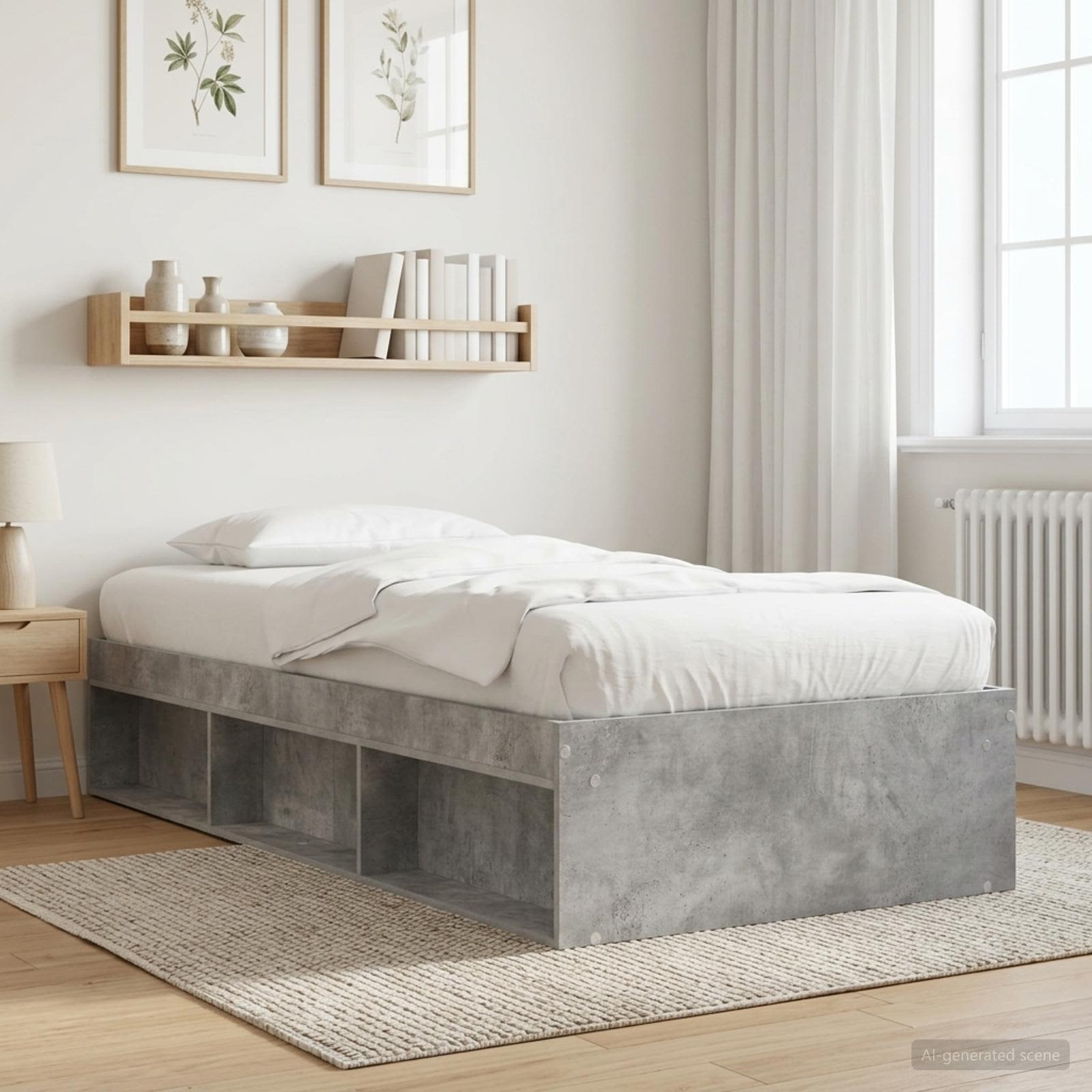 Bettgestell mit Stauraum Betongrau 80 x 200 cm Holzwerkstoff