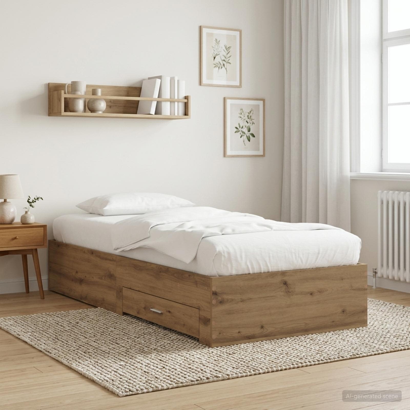 Bettrahmen mit Schubladen Kunsthandwerk Eiche Holzwerkstoff