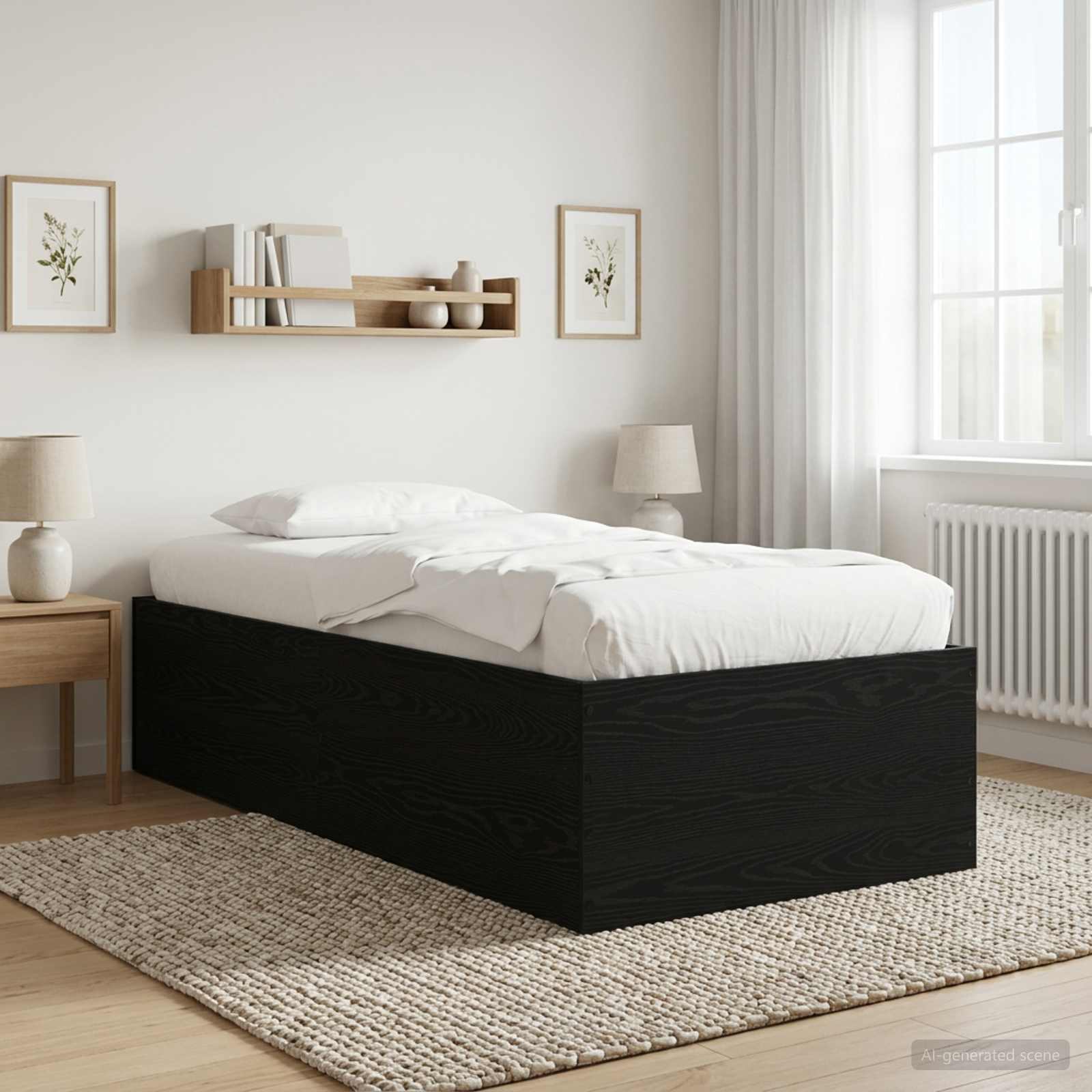 Bodenbettgestell Schwarze Eiche 80 x 200 cm Holzwerkstoff