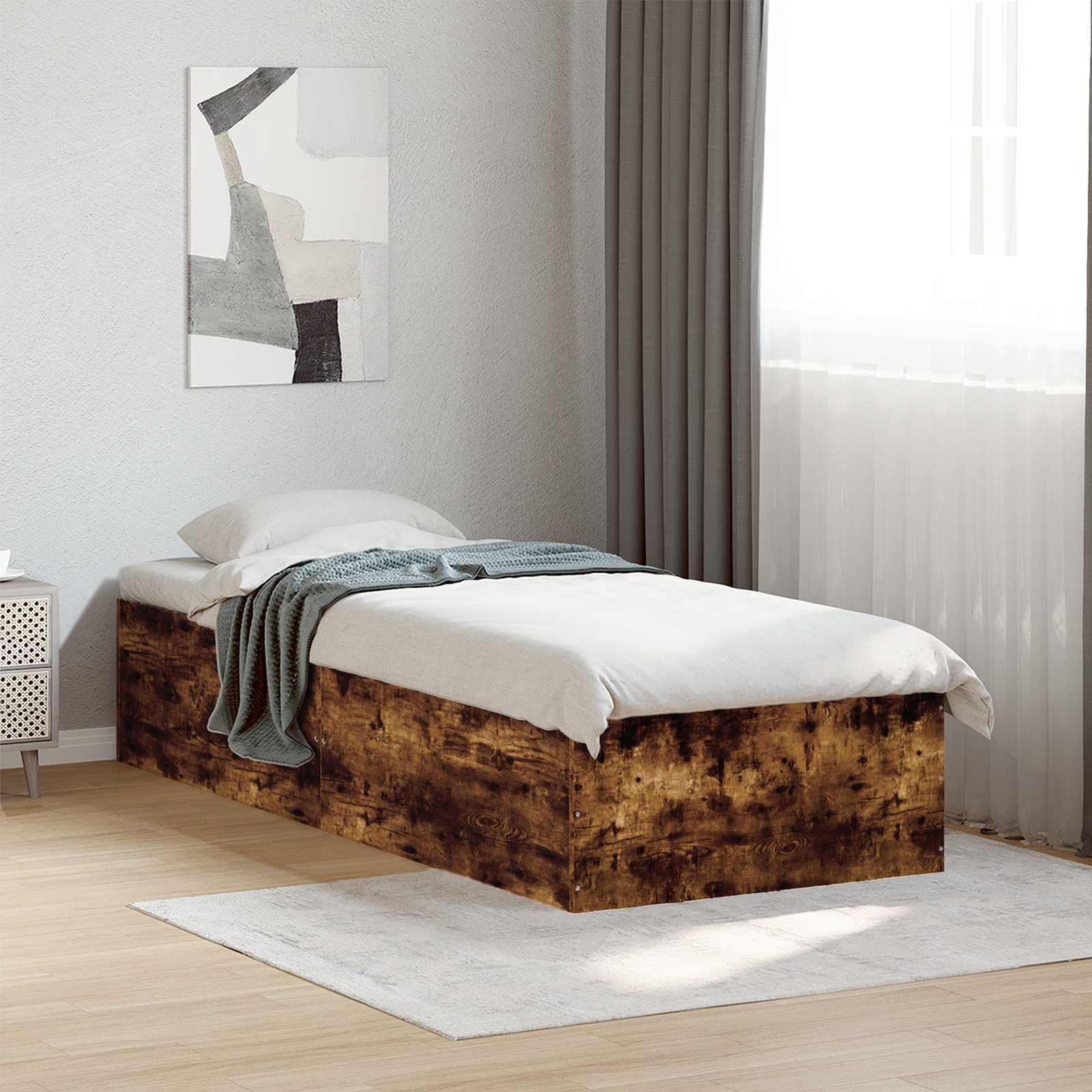 Bodenbettgestell Geräucherte Eiche 80 x 200 cm Holzwerkstoff