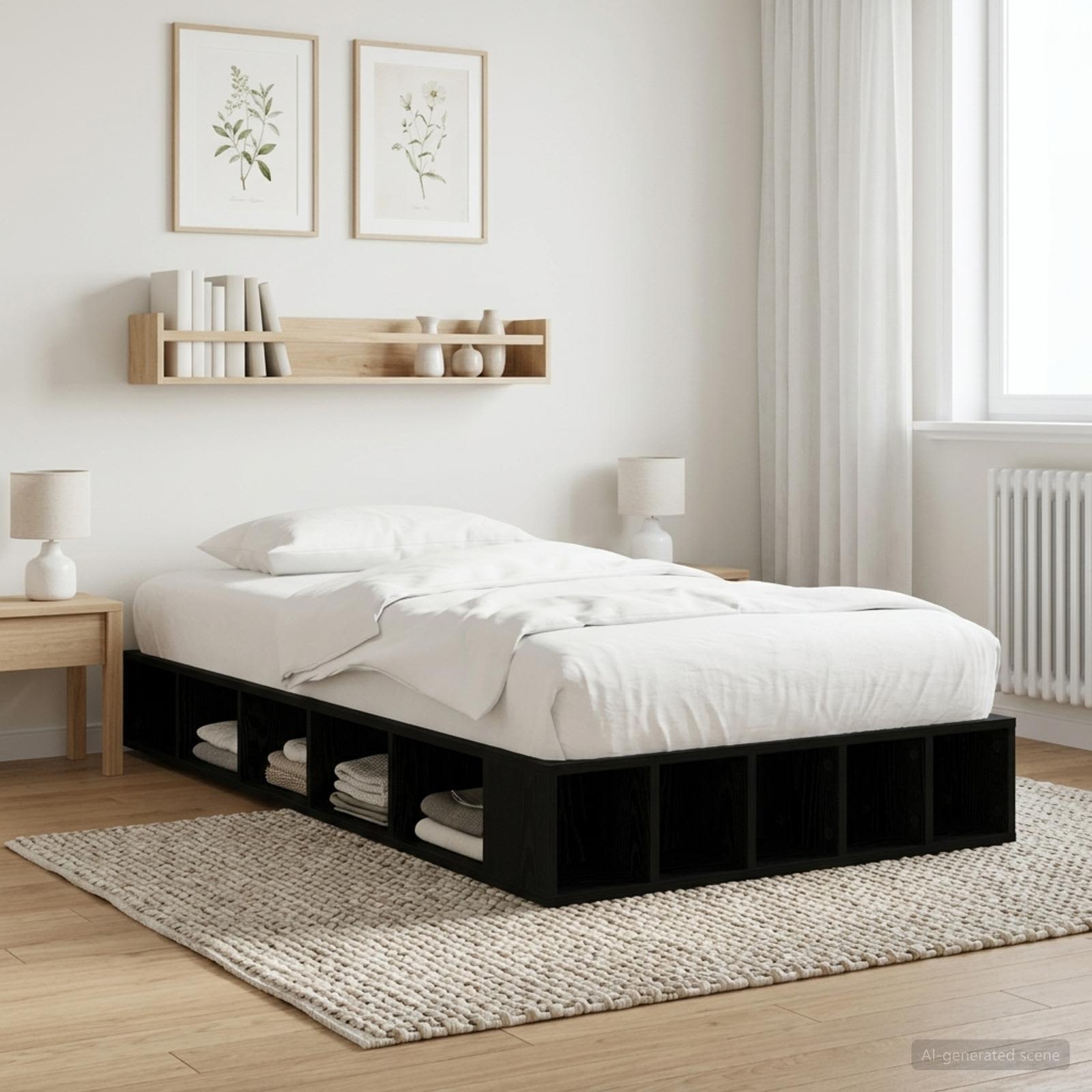 Bettgestell mit Stauraum mit Regal Schwarze Eiche 80 x 200 cm
