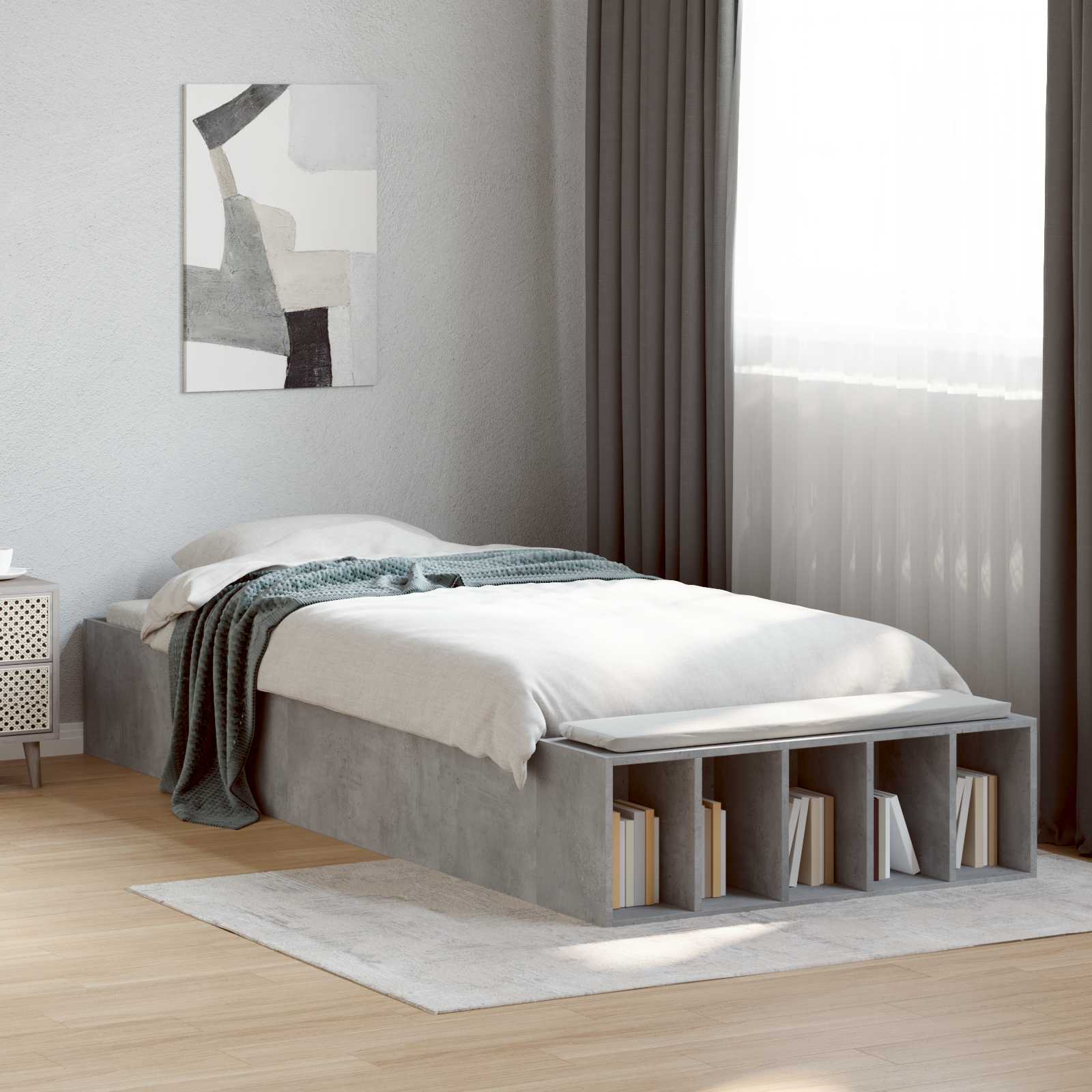 Bettgestell mit Stauraum Betongrau 80 x 200 cm Holzwerkstoff