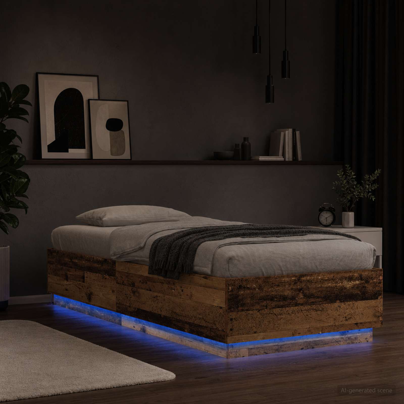 Bettgestell mit LED Altholz 80 x 200 cm Holzwerkstoff