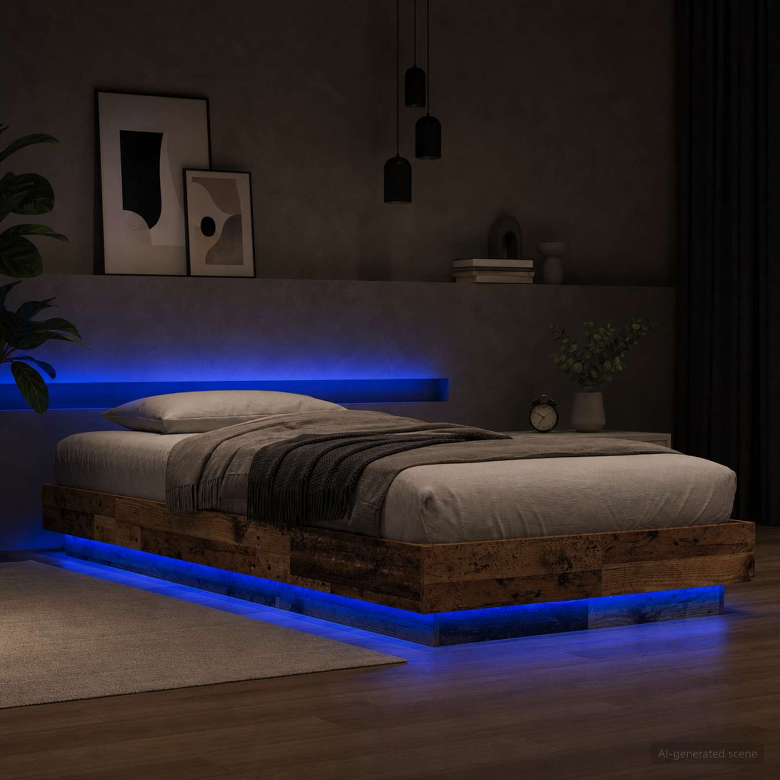 Bettgestell mit LED Altholz 80 x 200 cm Holzwerkstoff