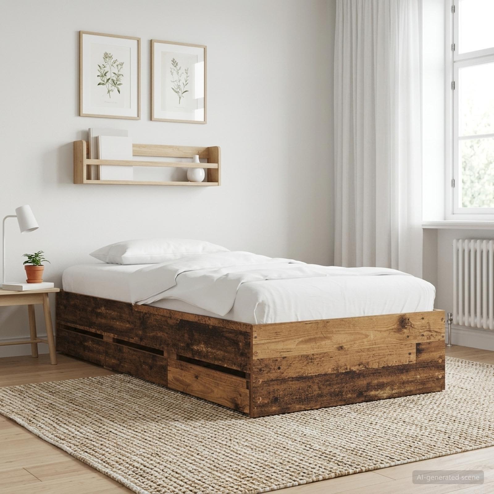 Bettgestell mit Stauraum mit Schubladen Altholz Holzwerkstoff