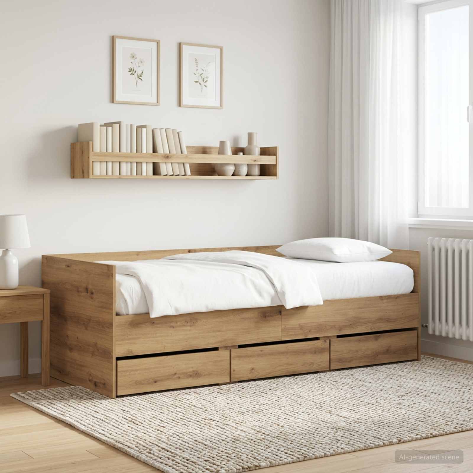 Tagesbett mit Schubladen Kunsthandwerk Eiche Holzwerkstoff