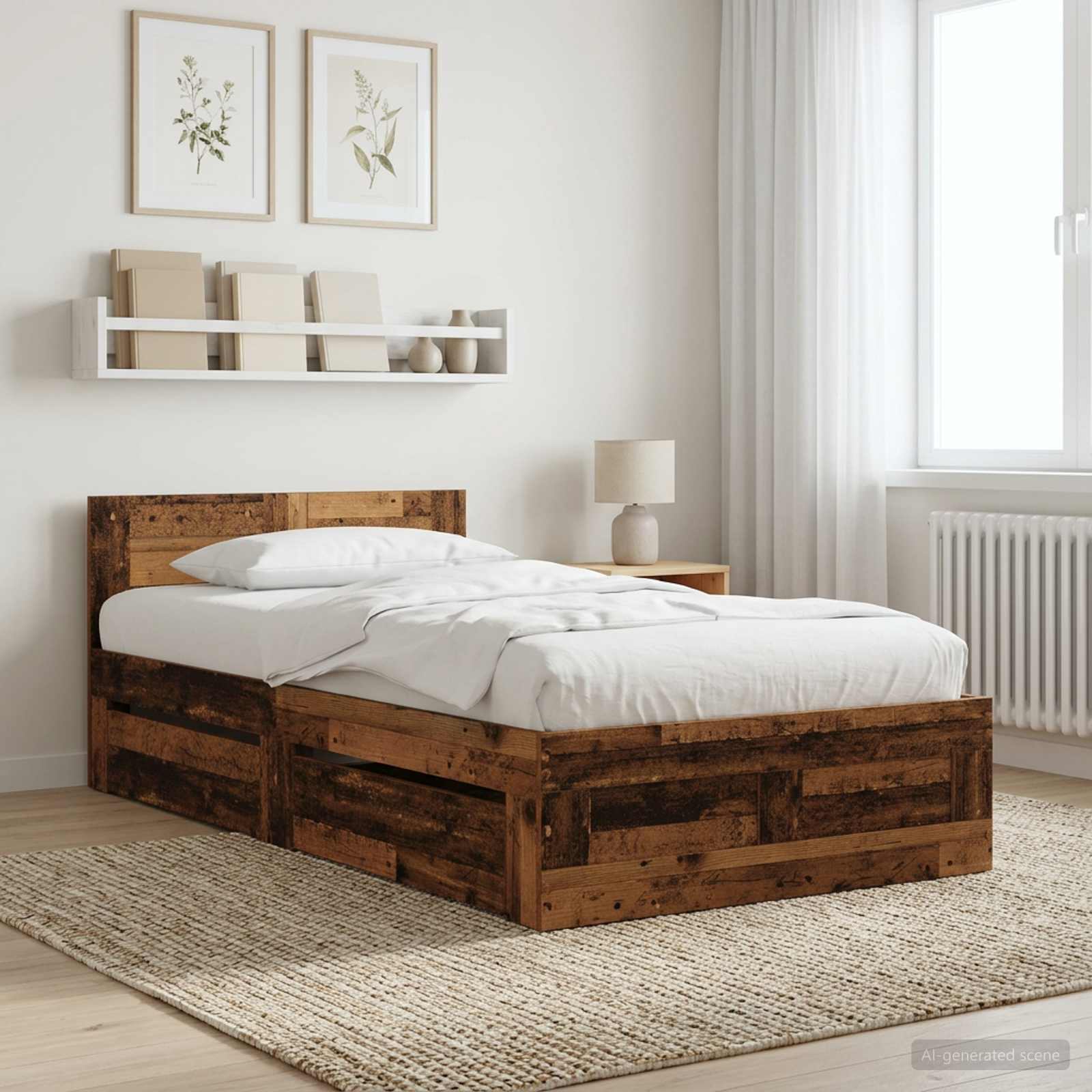 Bettrahmen mit Schubladen 2 stk. Altholz Holzwerkstoff