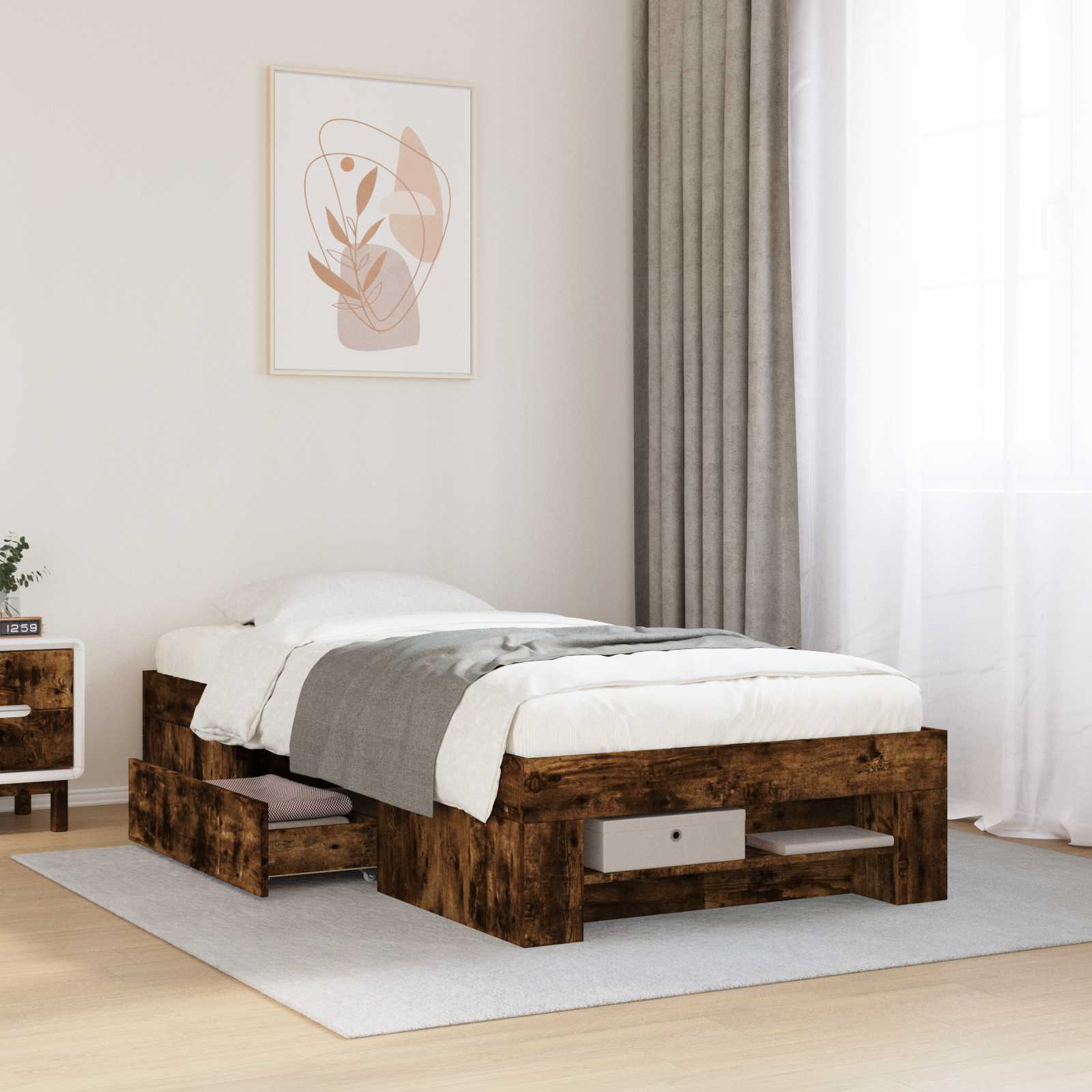 Bettgestell mit Stauraum Geräucherte Eiche 80 x 200 cm