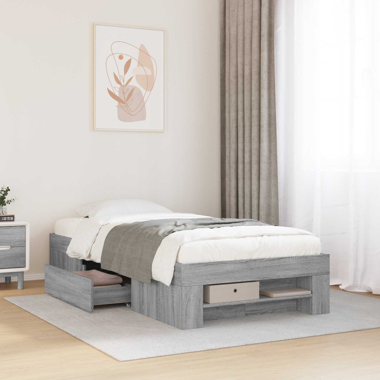 Bettgestell mit Stauraum Grau Sonoma 80 x 200 cm Holzwerkstoff