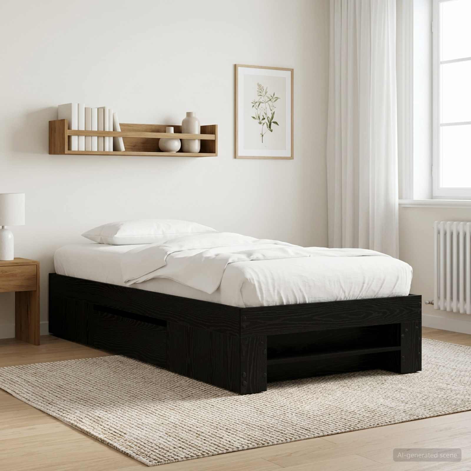 Bettgestell mit Stauraum mit Regal Schwarze Eiche 80 x 200 cm