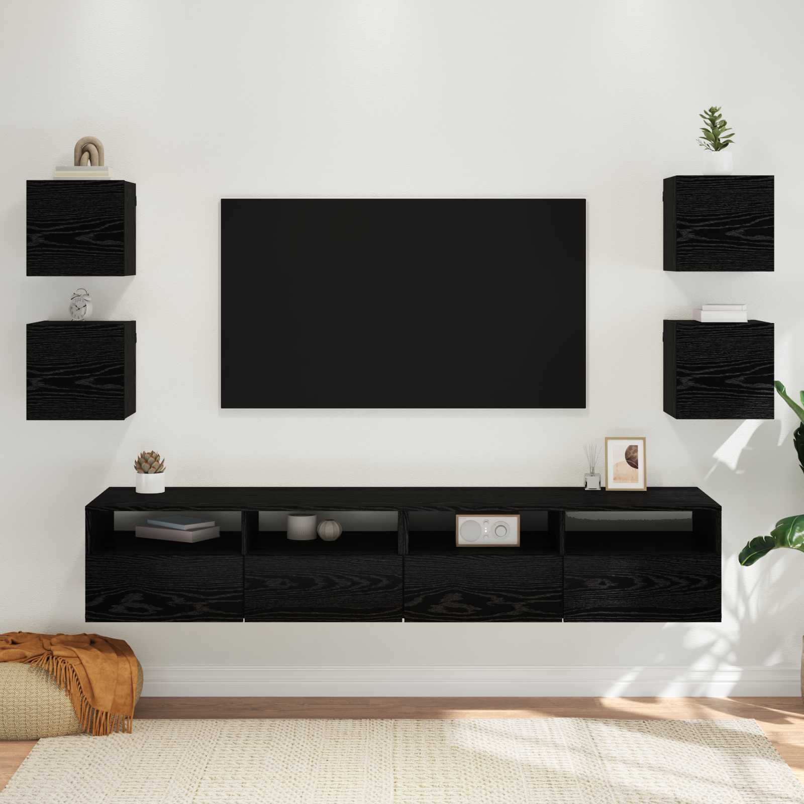 Wandmontiertes TV-Regal 4 stk. Schwarz Eichen-Optik