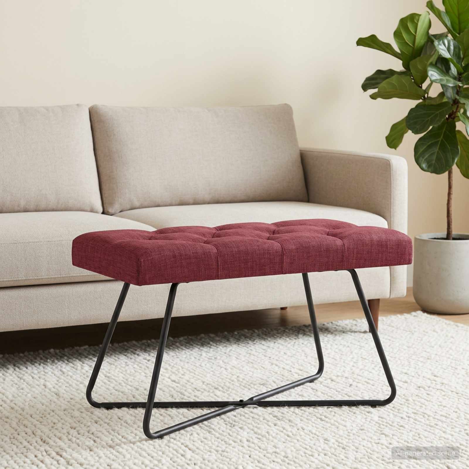 Bank mit Knopfheftung Weinrot 80 x 40 x 46 cm Stoff