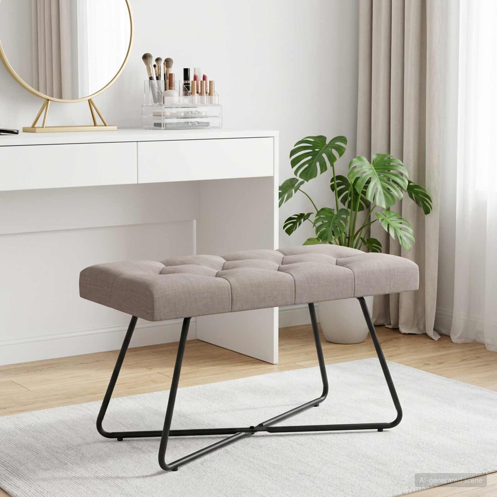 Bank mit Knopfheftung Taupe 80 x 40 x 46 cm Stoff Knopfheftung