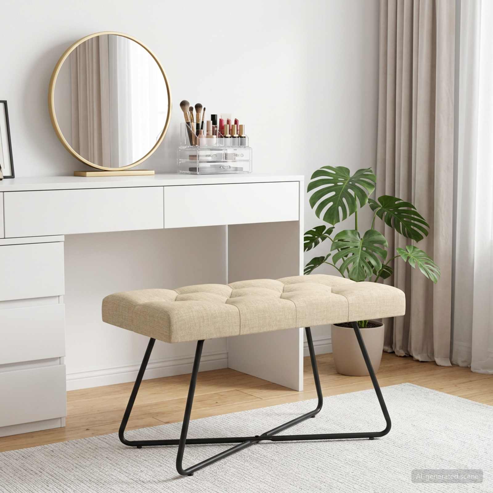 Bank mit Knopfheftung Creme 80 x 40 x 46 cm Stoff