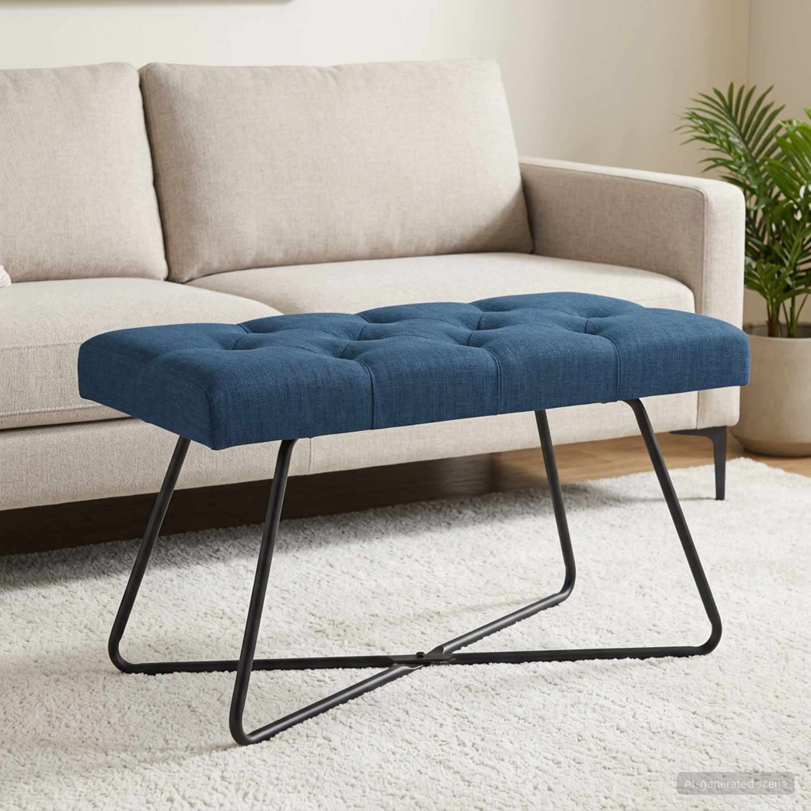 Bank mit Knopfheftung Blau 80 x 40 x 46 cm Stoff