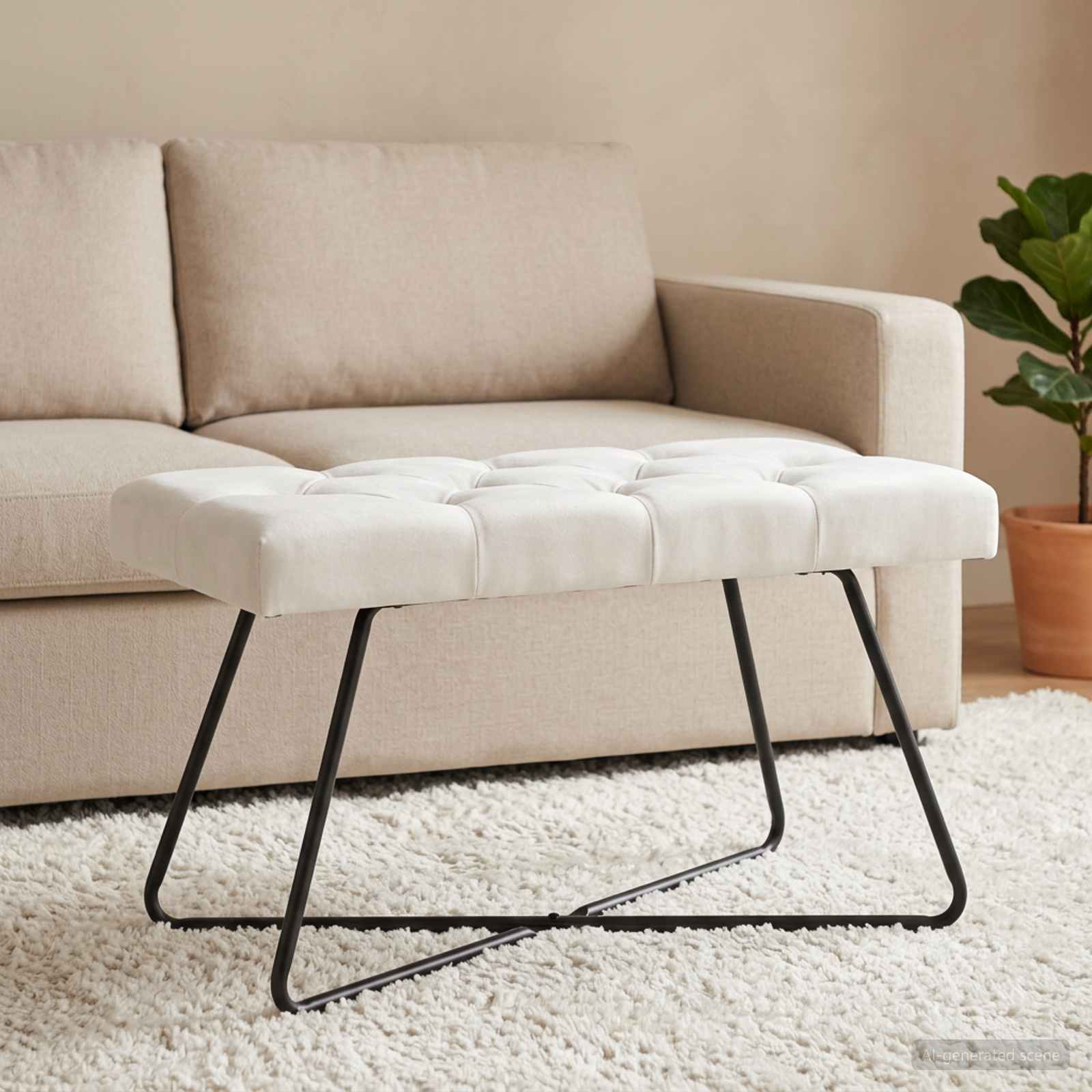 Bank mit Knopfheftung Weiß 80 x 40 x 46 cm Stoff