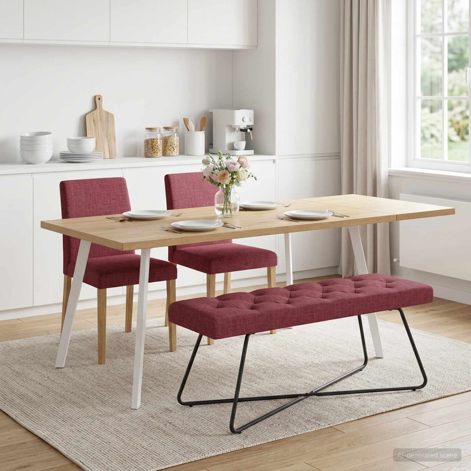 Bank mit Knopfheftung Weinrot 110 x 40 x 46 cm Stoff