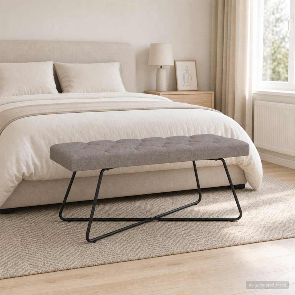 Bank mit Knopfheftung Taupe 110 x 40 x 46 cm Stoff Knopfheftung
