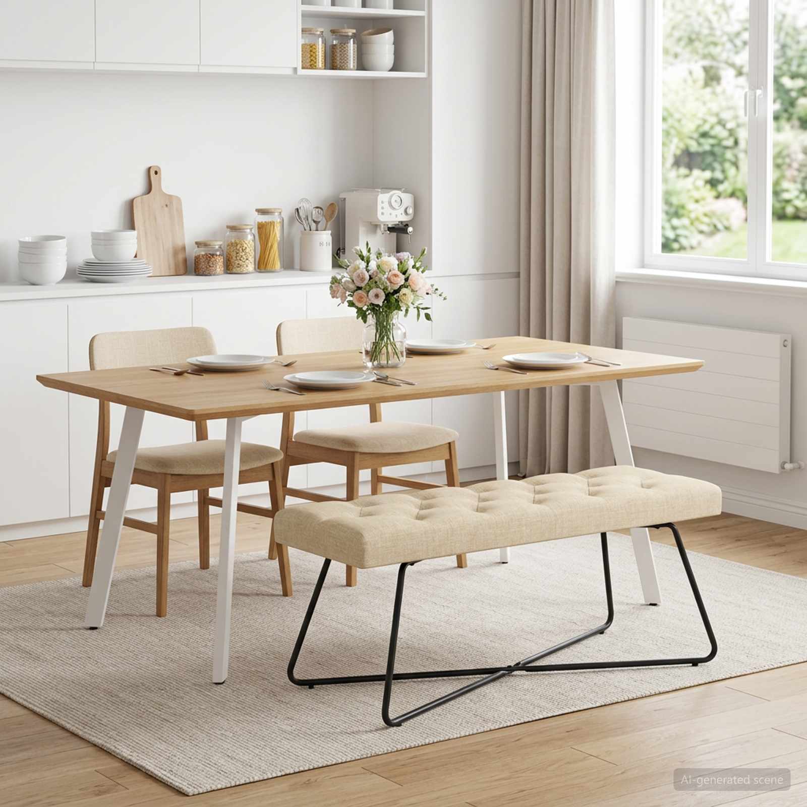 Bank mit Knopfheftung Creme 110 x 40 x 46 cm Stoff