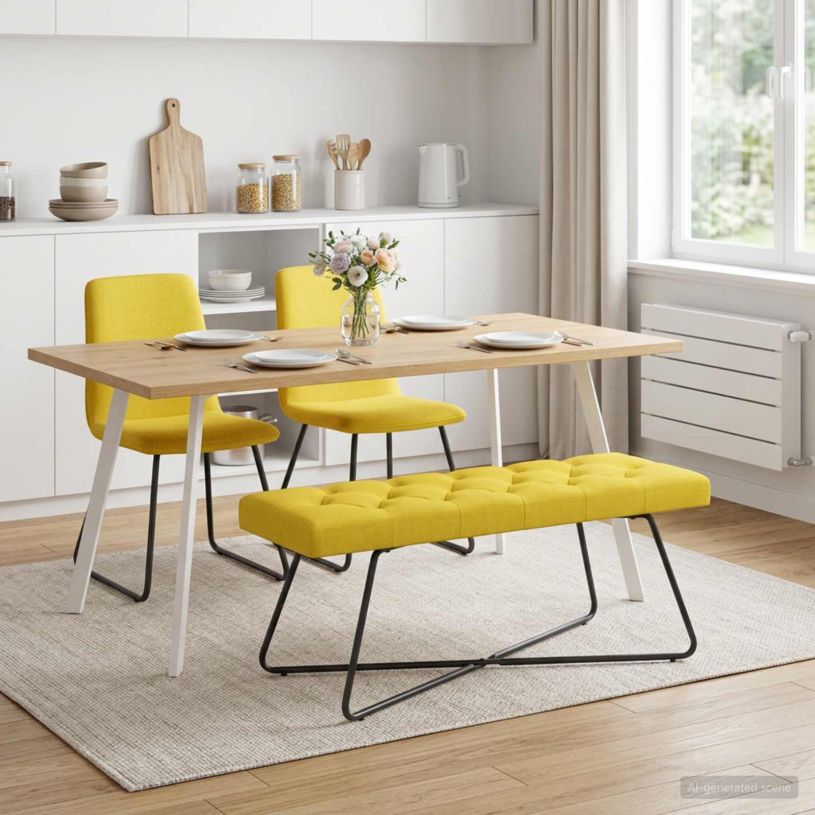 Bank mit Knopfheftung Helles Gelb 110 x 40 x 46 cm Stoff