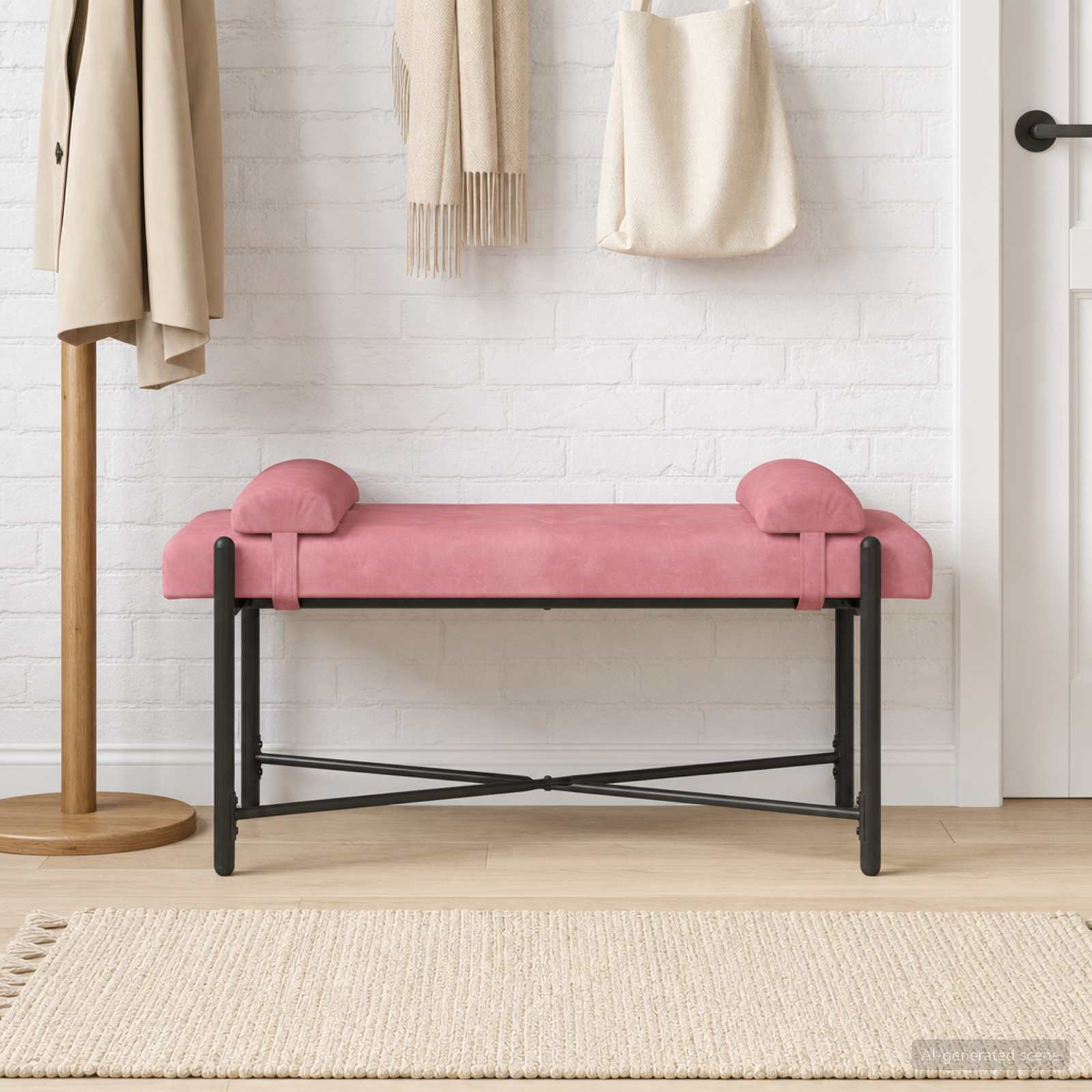 Knopfgepolsterte Bank mit Kissen Rosa 110 x 40 x 46 cm Samt